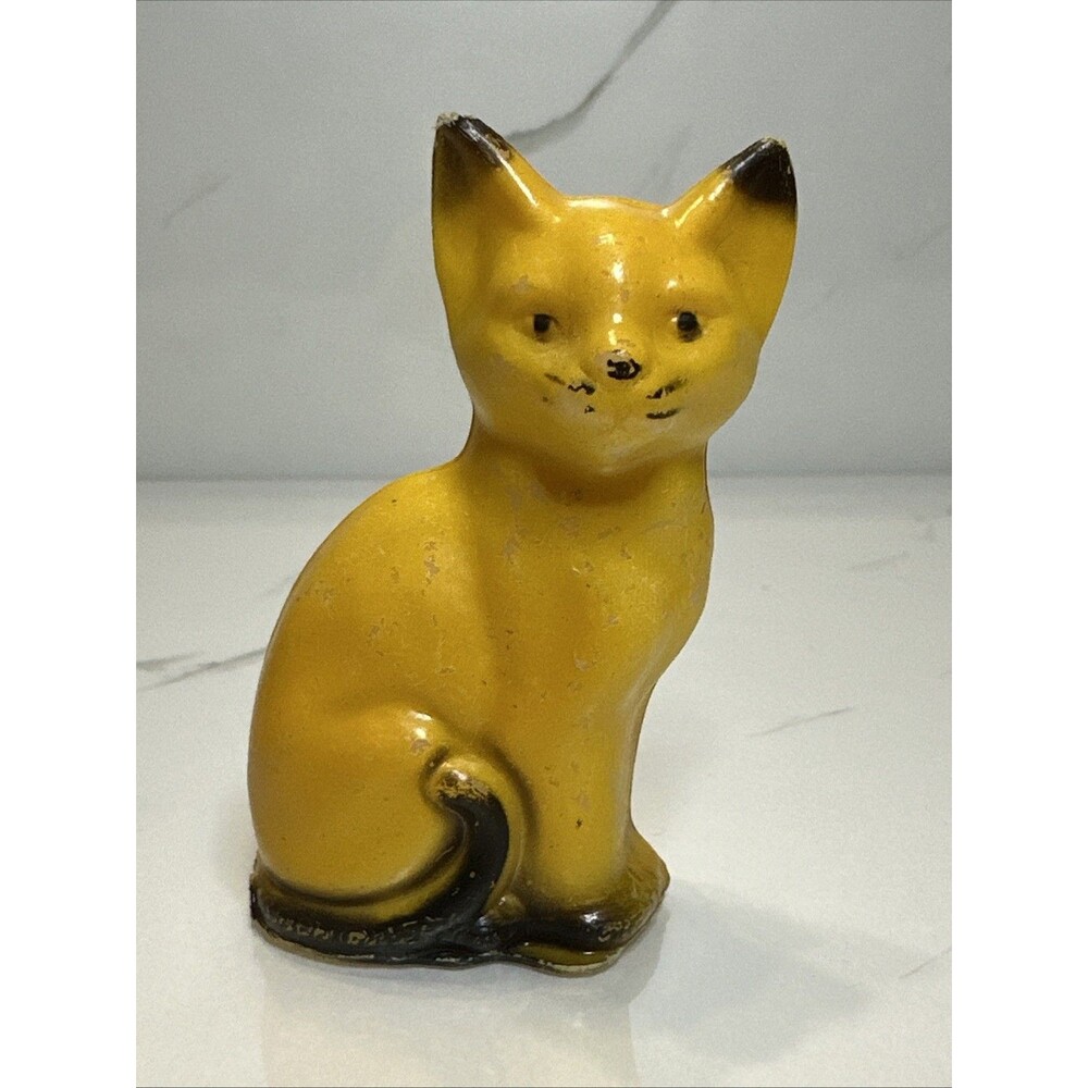 Vintage 1950s Yellow Cat Figurine Hand-Colored